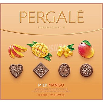 PERGALÉ Bombones de chocolate con leche rellenos de mango Estuche 114 g