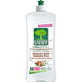 L'arbre vert Lavavajillas a mano diluido hipoalergénico ideal para pieles sensibles sin colorantes botella 750 ml almendra dulce y flores de albaricoque Botella 750 ml