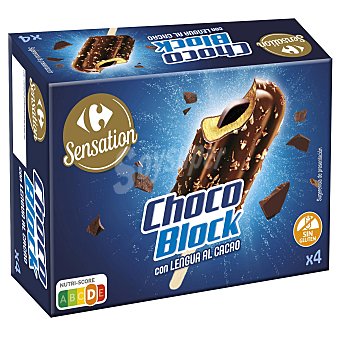 Carrefour Bombón choco block con lengua al cacao Sensation Carrefour sin gluten 4 ud
