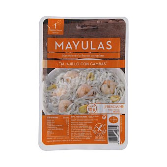 Angulas mayoz Angulas mayoz Sucedáneo de angulas al ajillo con gambas angulas mayoz S.L 125 gramos