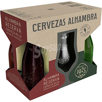 Alhambra Alhambra reserva cerveza rubia y roja pack especial 2 variedades (3 Alhambra Reserva 1925+3 Reserva Roja) + Copa Estuche 6 botellas 33 cl