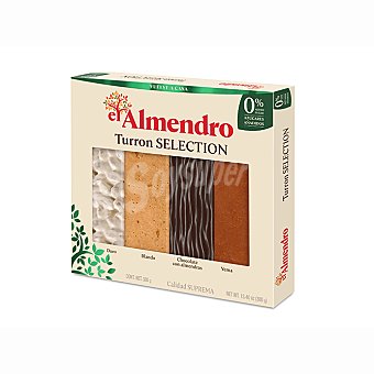 El Almendro Porciones de turrón duro, blando, chocolate con almendras y yema 0% azúcares Estuche 380 g