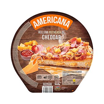Hacendado Pizza congelada americana rellena de queso cheddar Unidad 540 g