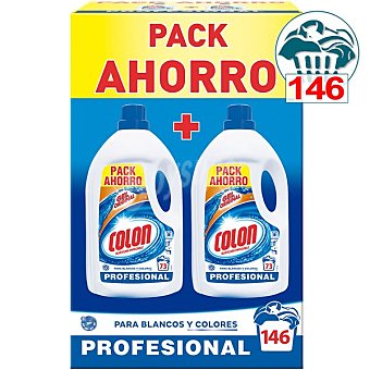 Colón Detergente líquido gel Profesional para blancos y colores caja ahorro Pack 2 botellas 73 dosis