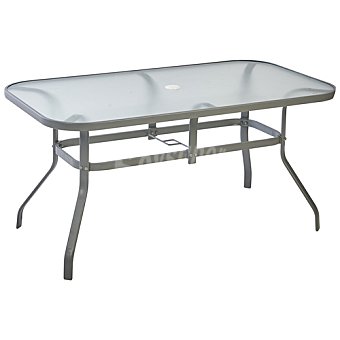Garden Star Mesa de jardín de acero con encimera de crital, 149x79cm. gardenstar alcampo