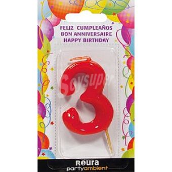 Roura Vela de aniversario Roja número 3 1 u